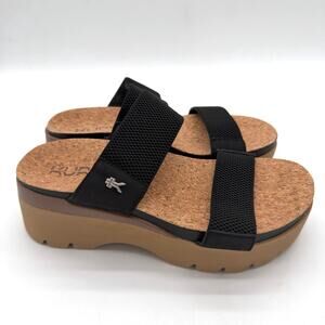 Kura Loma Tila Casual Comfort Support Vacation Black Tan Sandal Platform 8